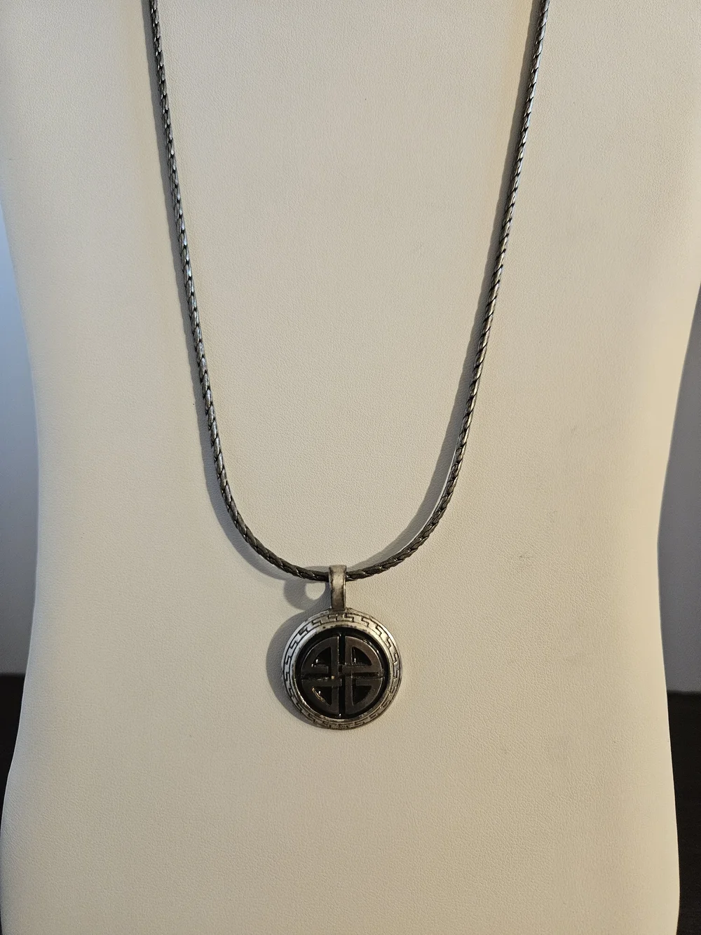 Vintage Zik Zok Pewter Celtic Knot Pendant Necklace Unisex Snake Chain 21 Inches